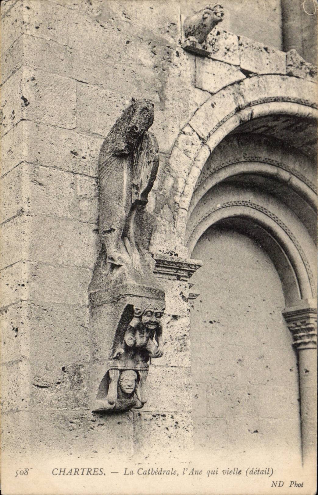 Chartres — La Cathédrale, l'Âne qui vieille (détail) — ND Phot, n° 508