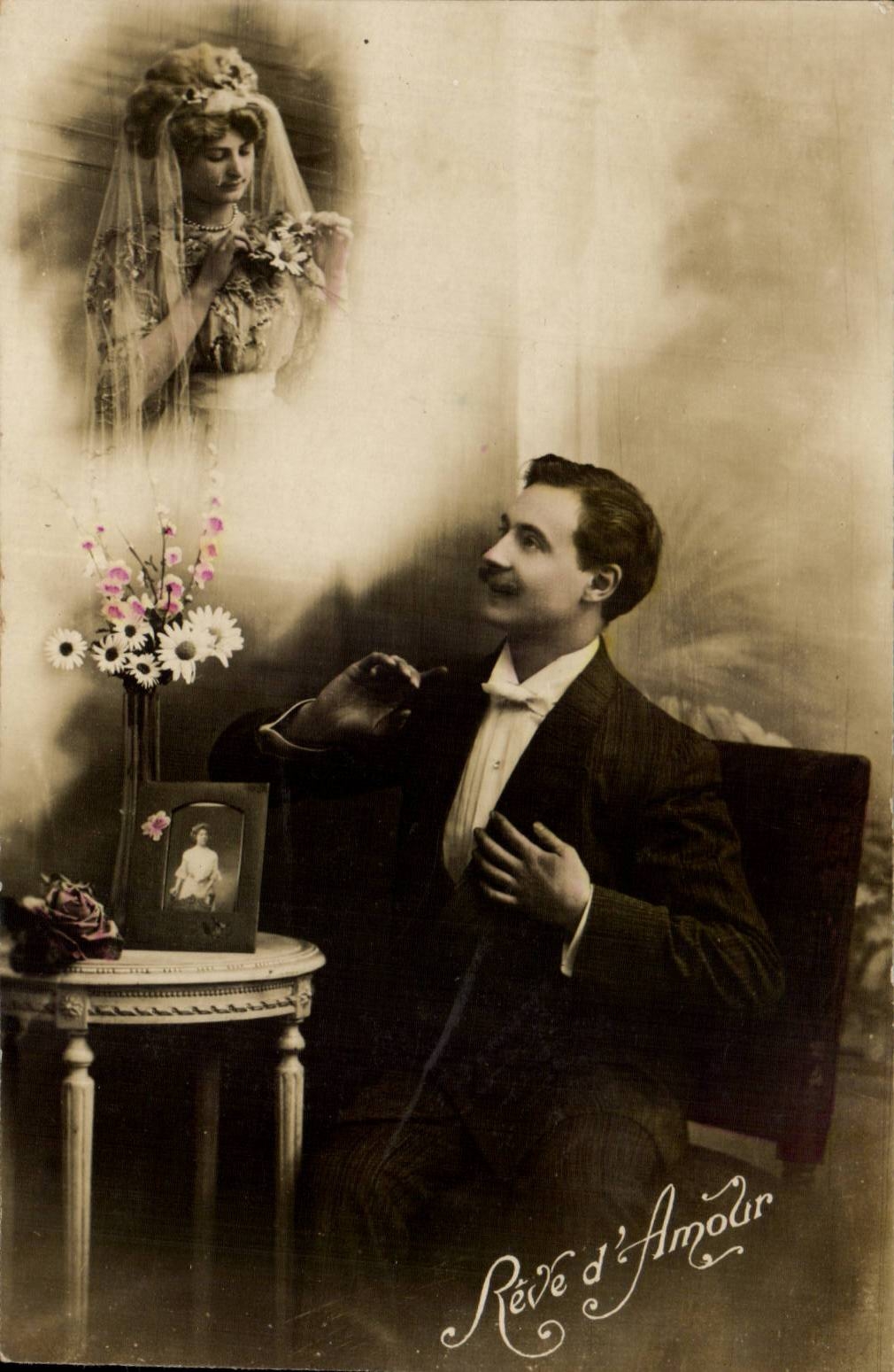 Rêve d'Amour — scène de jeune homme rêvant d'une jeune femme — éditeur : Rêve d'Amour