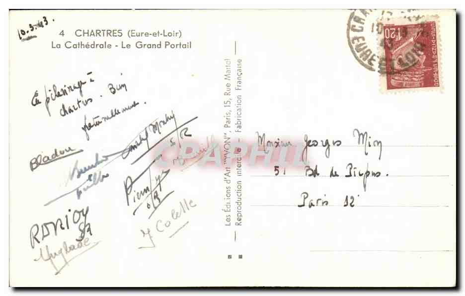 CPA Chartres Cathedrale Le grand portail — Verso