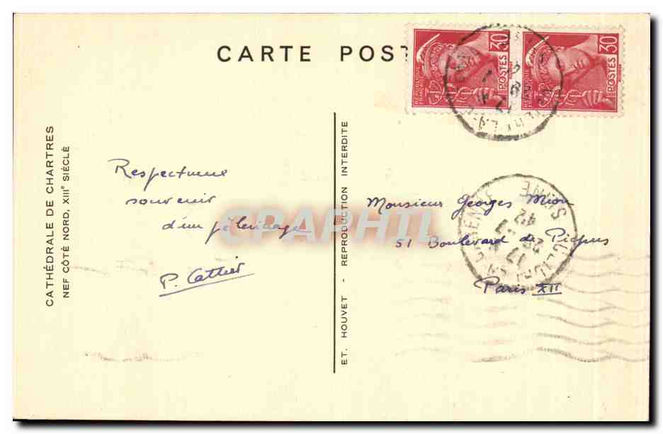 CPA Chartres Cathedrale Nef Cote Nord — Verso