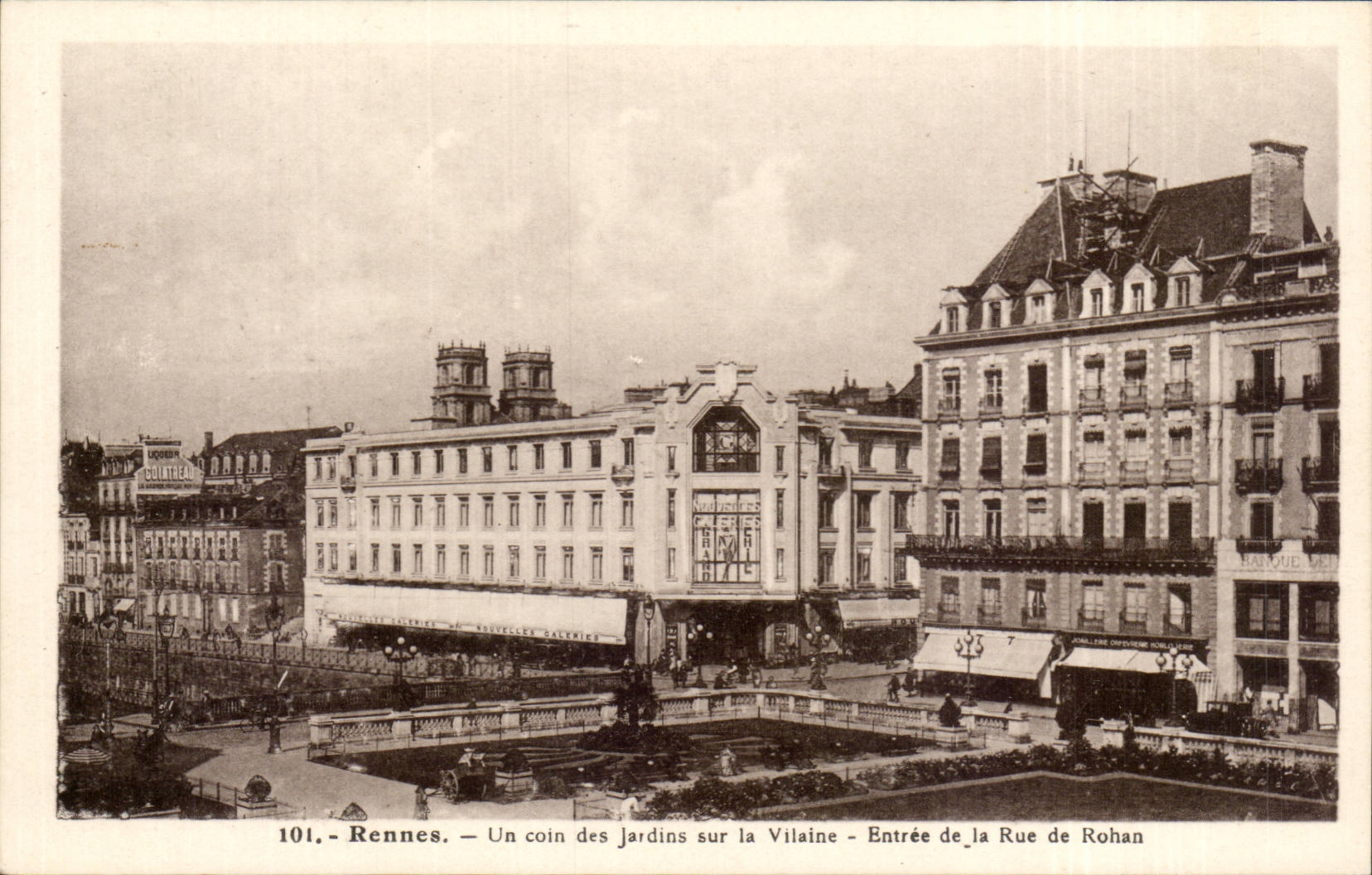 Rennes — Un coin des Jardins sur la Vilaine — Entrée de la Rue de Rohan — Éditeur Laurent, n°101