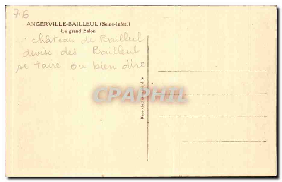 CPA Angerville Bailleul Le grand salon — Rückseite