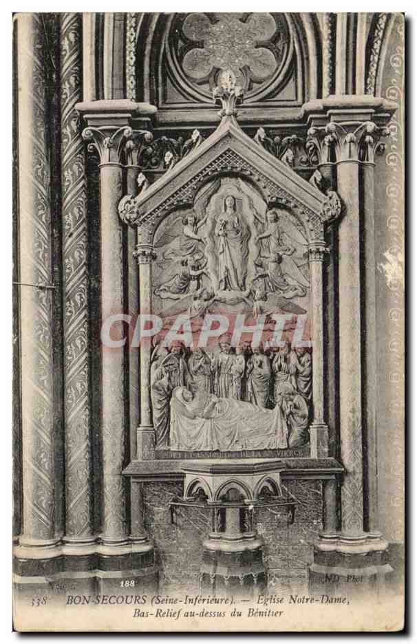 CPA Bonsecours Eglise Notre Bas relief au dessus du benitier
