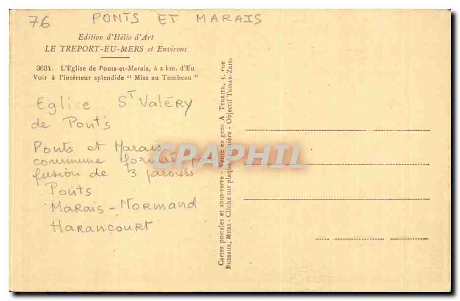 CPA Le Treport Eu Mers et environs L'eglise de Ponts et Marais  — Rückseite