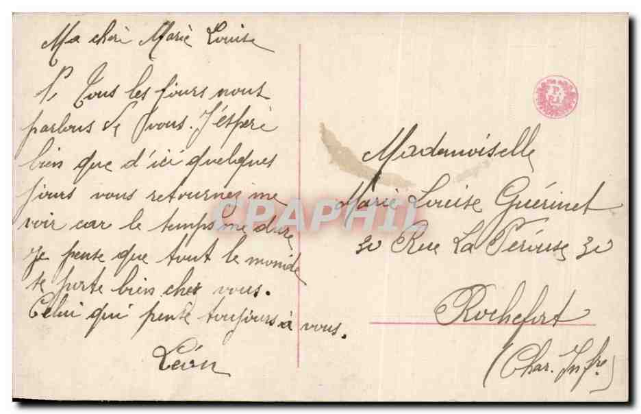 Mann sitzt und träumt — Paar unter einem Regenschirm — Verlag Le Rêve, Nr. 2902/5 — Rückseite