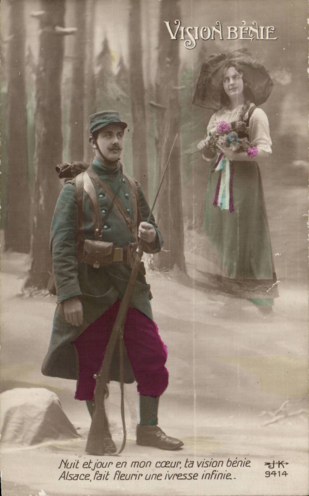 CPA Fantaisie Femme Vision benie Militaria Alsace Lorraine