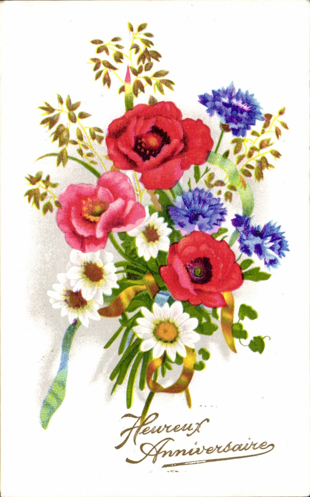 CPA Fantaisie Fleurs Heureux anniversaire