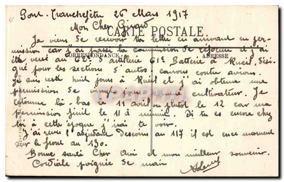 Chartres CPA Statue de Noe Ballay — Verso