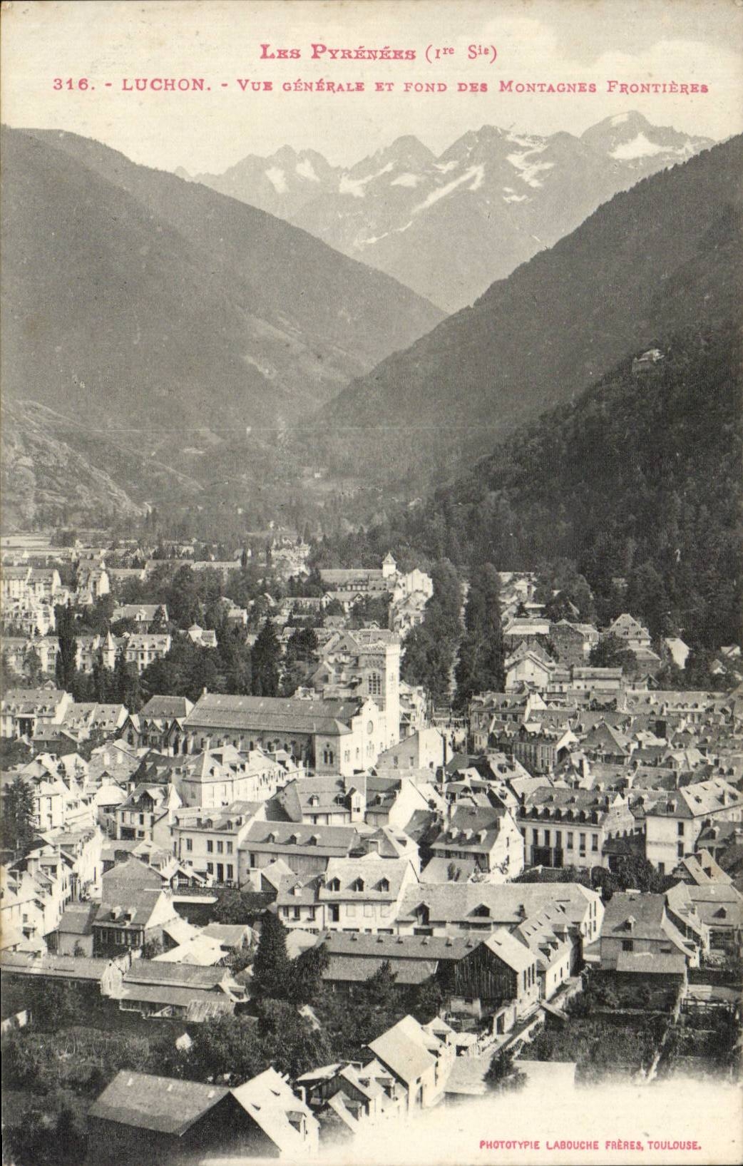 Luchon — General View and Background of the Bordering Mountains — Phototypie Labouche Frères, Toulouse