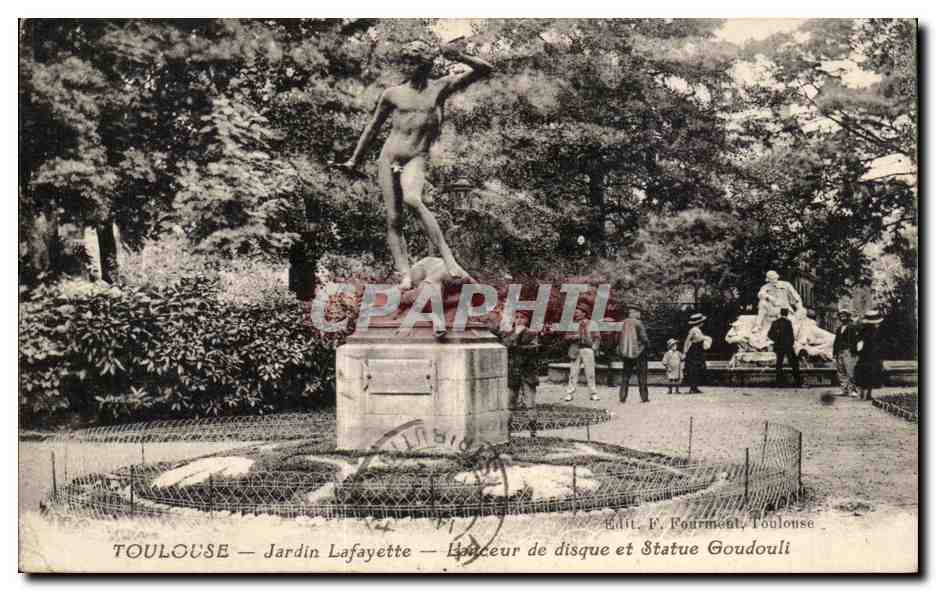 Toulouse — Jardin Lafayette — Lanceur de disque et Statue Goudouli — Edit. F. Fournioul, Toulouse