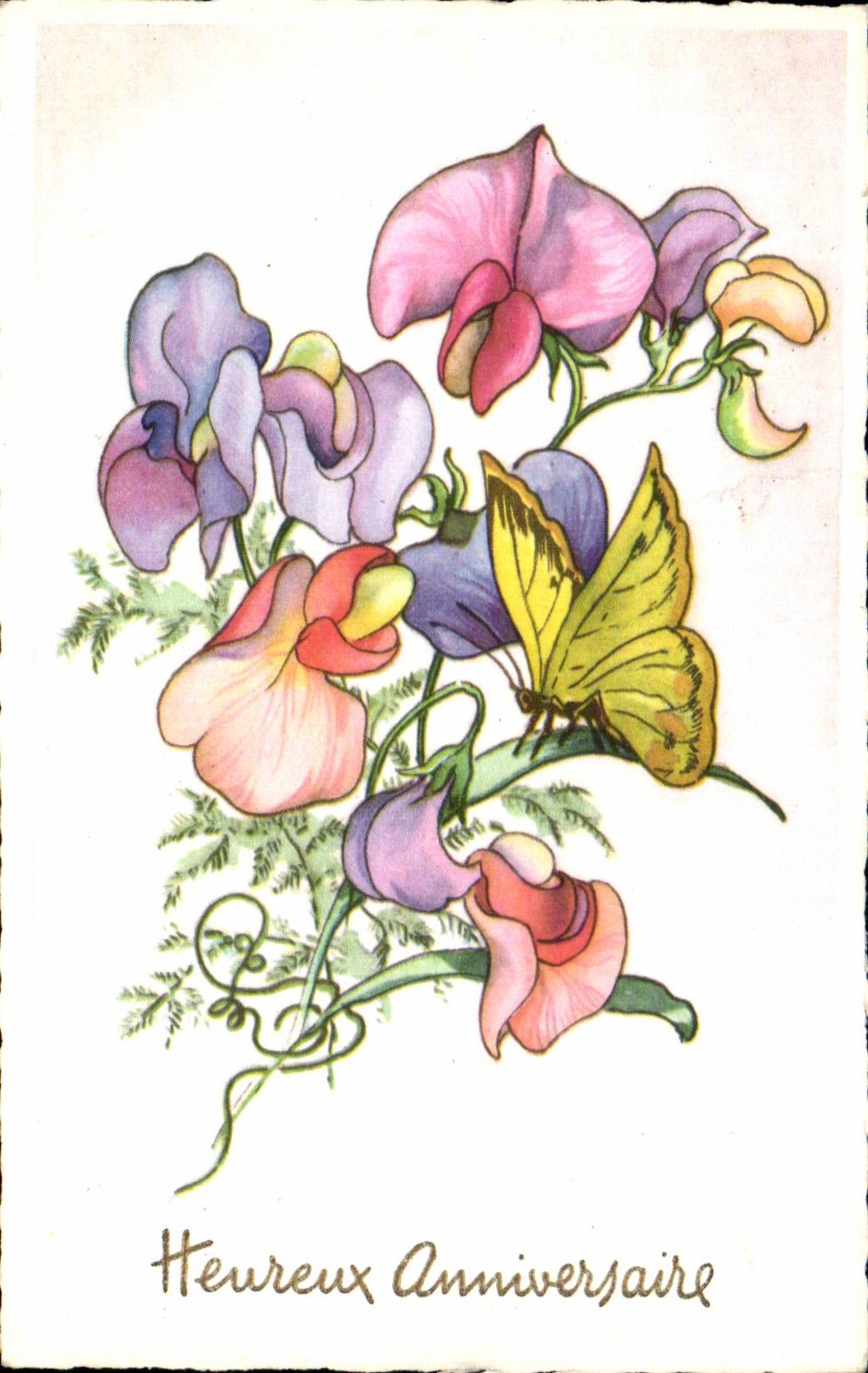 Fleurs et papillon — Anniversaire — M. G. PARIS