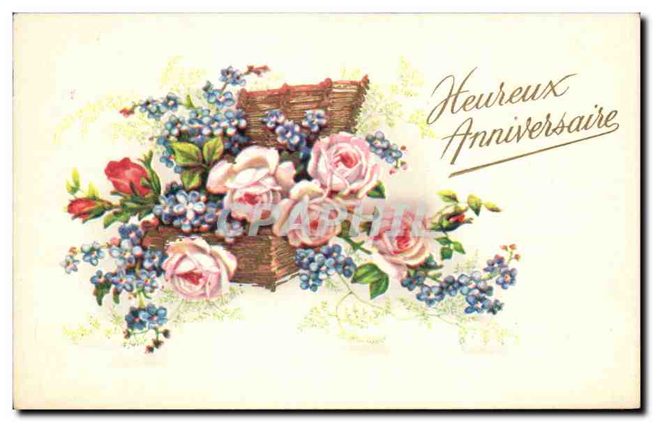 CPA Fantaisie Fleurs Heureux anniversaire