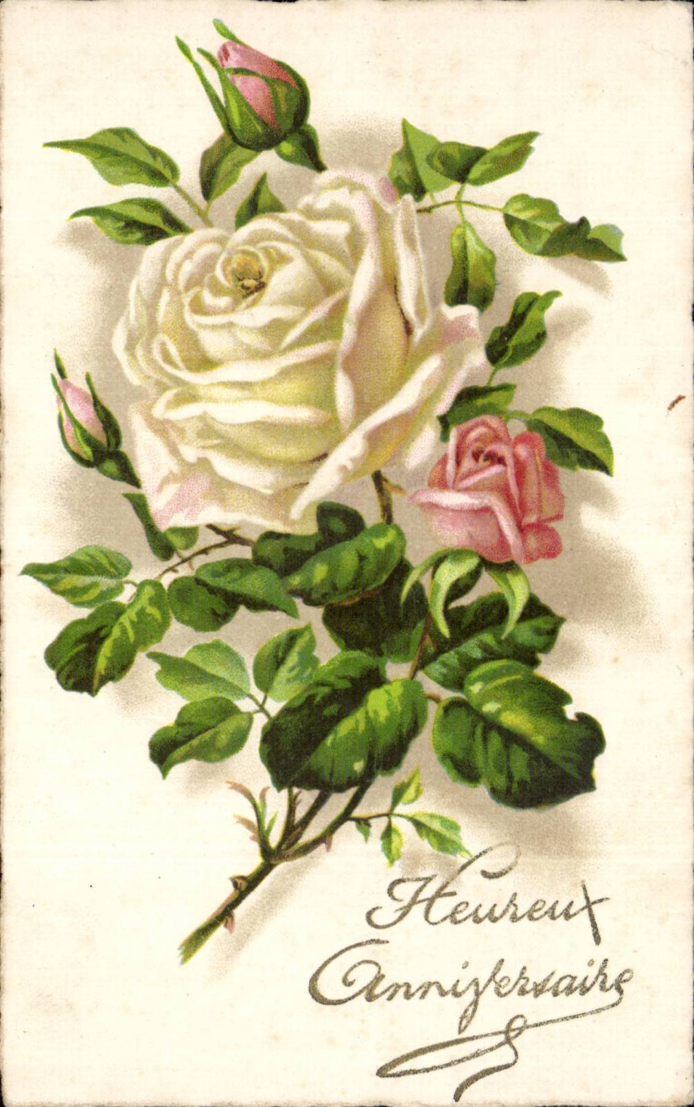 CPA Fantaisie Fleurs Heureux anniversaire