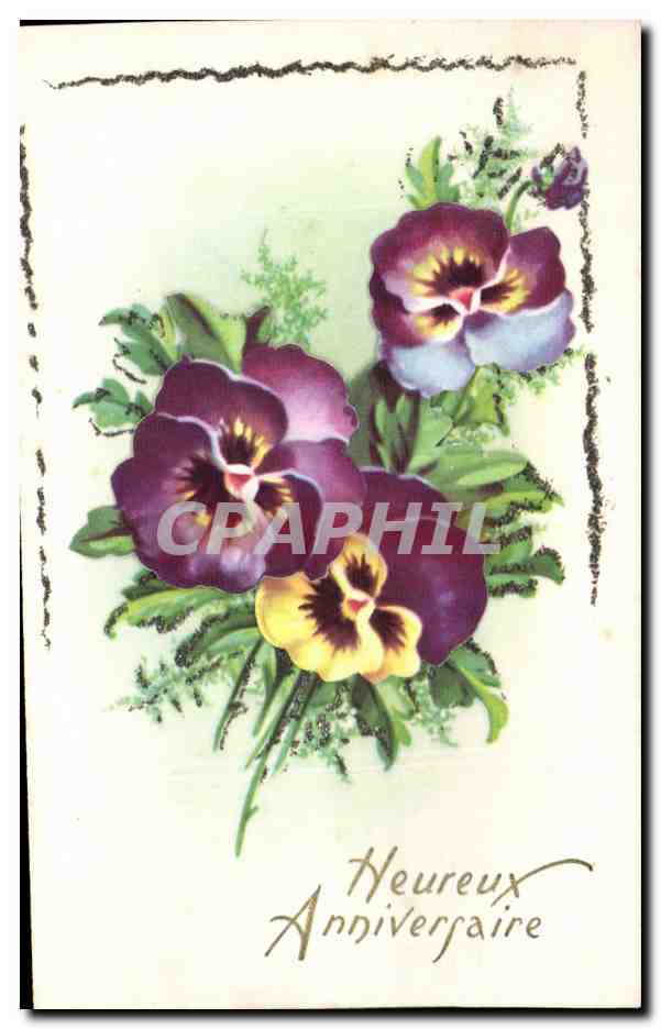 CPA Fantaisie Fleurs Heureux anniversaire