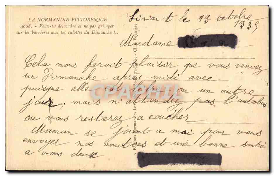 Normandie CPA Veux tu descendre Enfant — Rückseite