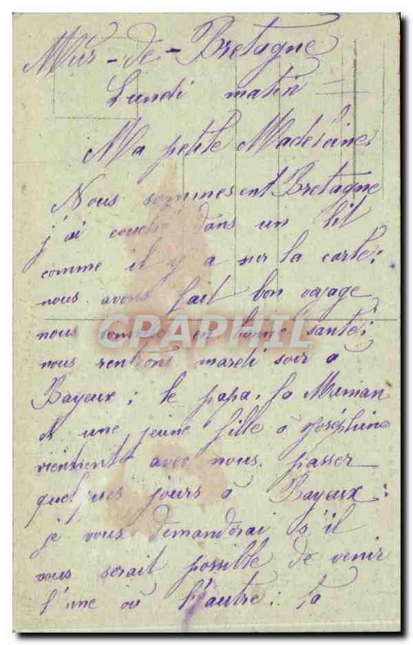 Bretagne CPA Les lits clos Folklore Costume Le reveil — Verso
