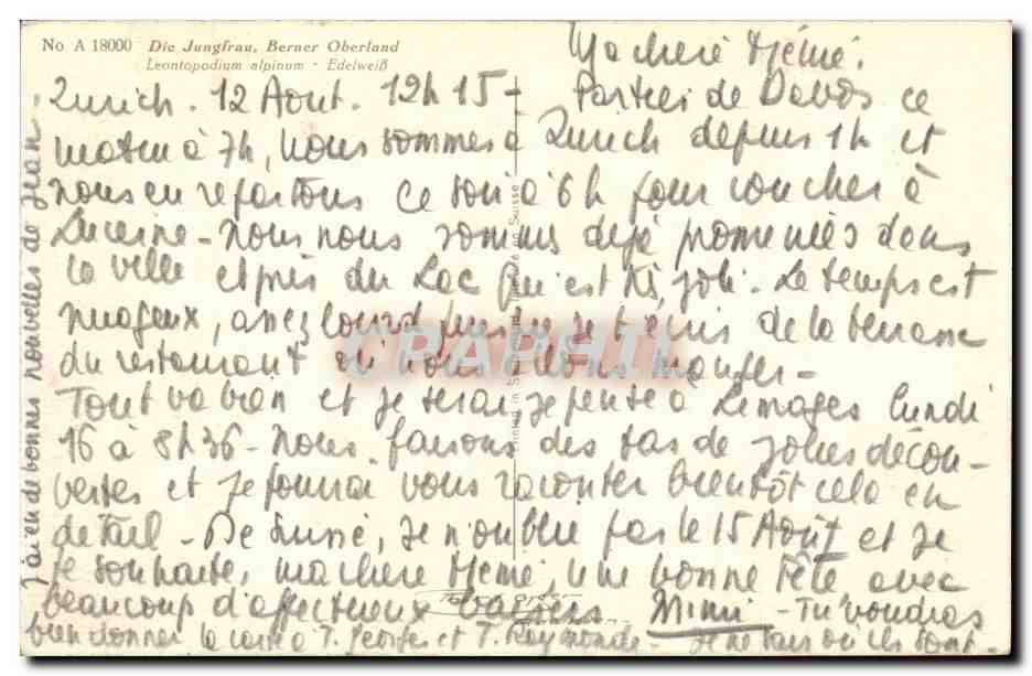 CPA Die Jungfrau Berner Oberland Edelweiss — Rückseite