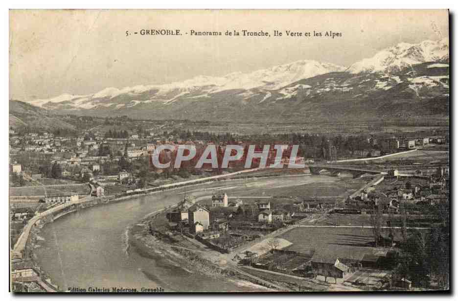 Grenoble — Panorama de la Tronche, Ile Verte et les Alpes — Édition Galeries Modernes, Grenoble