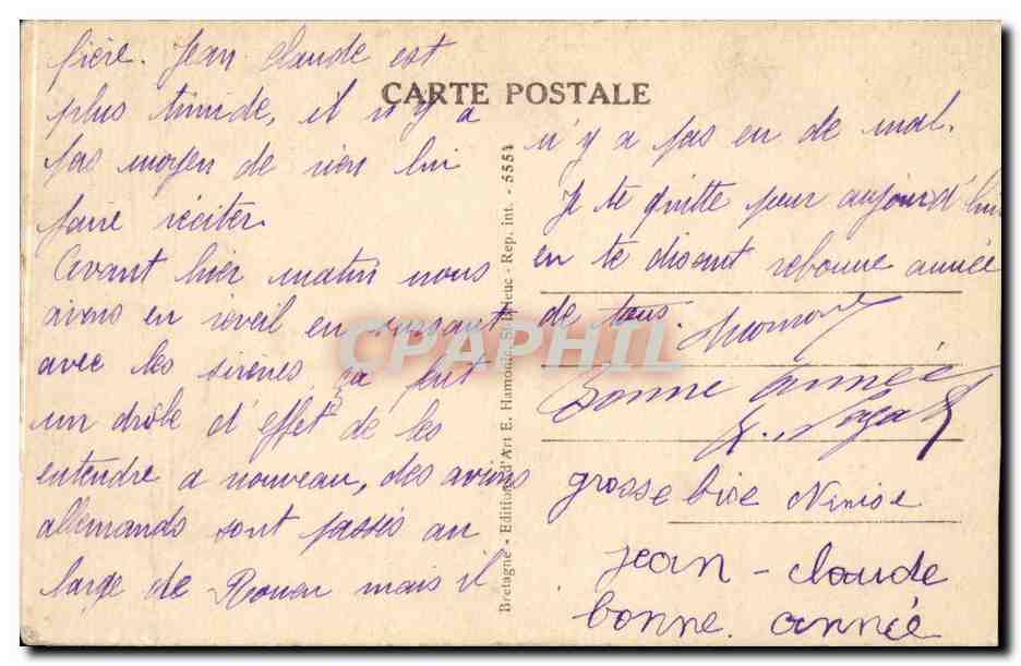 CPA En Bretagne folklore costume Autour des lits clos bretons La cahsse aux puces  — Verso