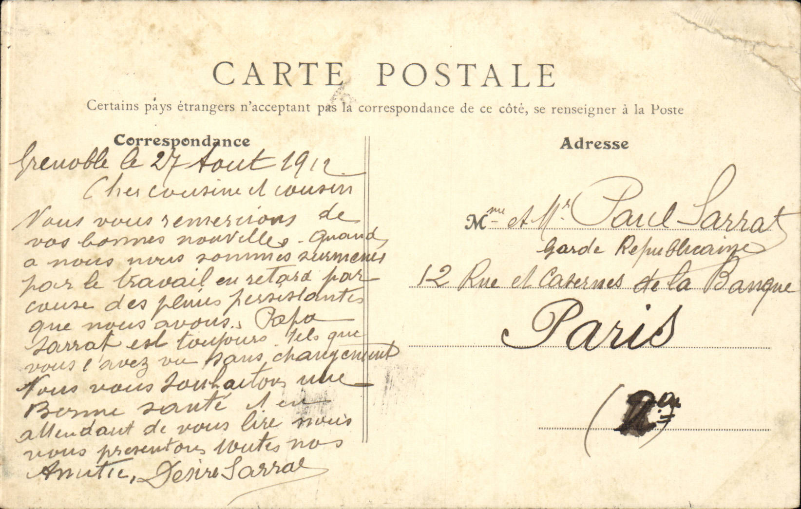 Grenoble - Place de la Bastille - Boulevard Gambetta et Cours de Saint-André — C. Baffert - Grenoble — Rückseite