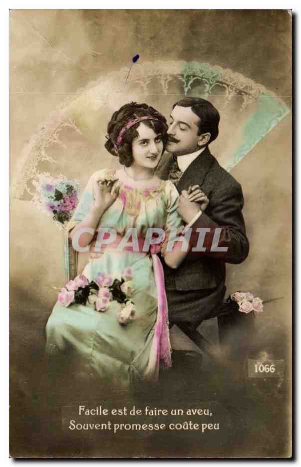 Par de enamorados — texto impreso y mensaje manuscrito — CPAPHIL 1066