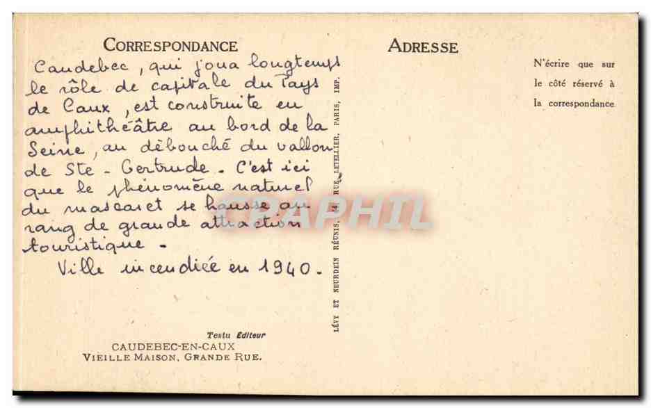 CPA CAudebec en CAux Vieille maison grande rue — Rückseite