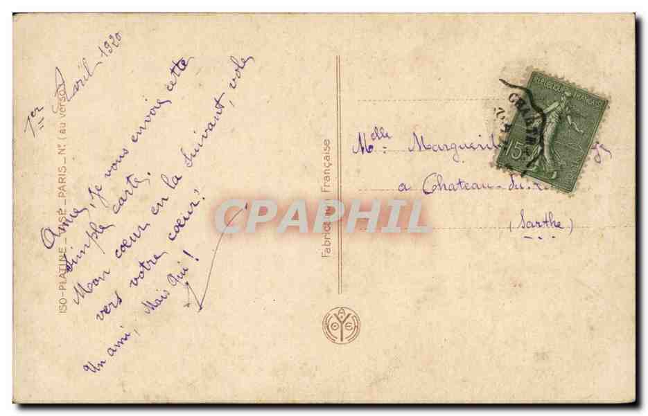 Amour et guerre — 1920 — Fabrique Française N°1492 — Verso