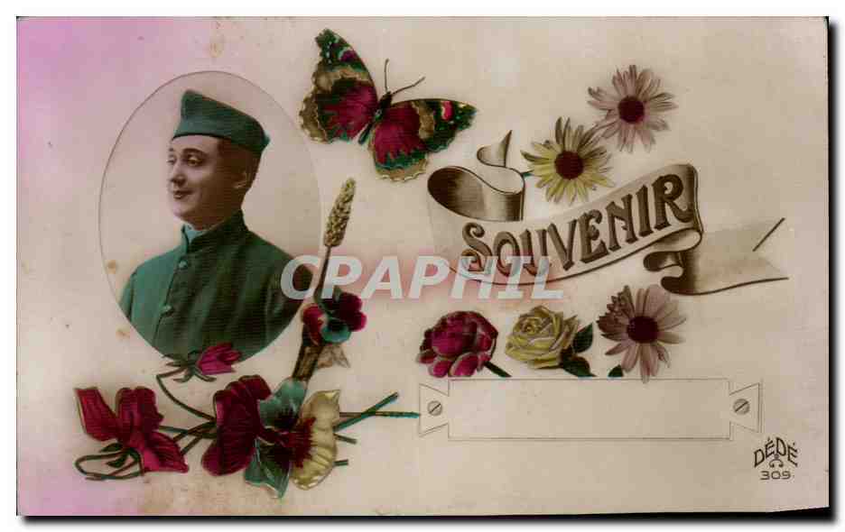 CPA Fantaisie Souvenir Homme Papillon Butterfly Militaria 