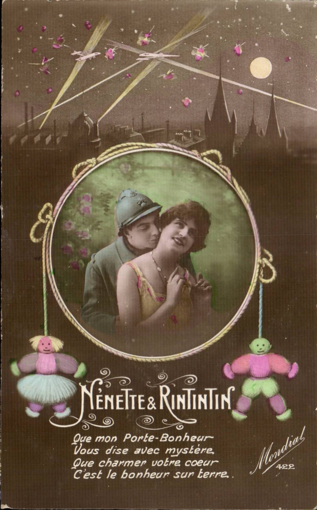 Nénéte & Rintintin — Soldat et femme dans un cadre ovale — Mondial 422