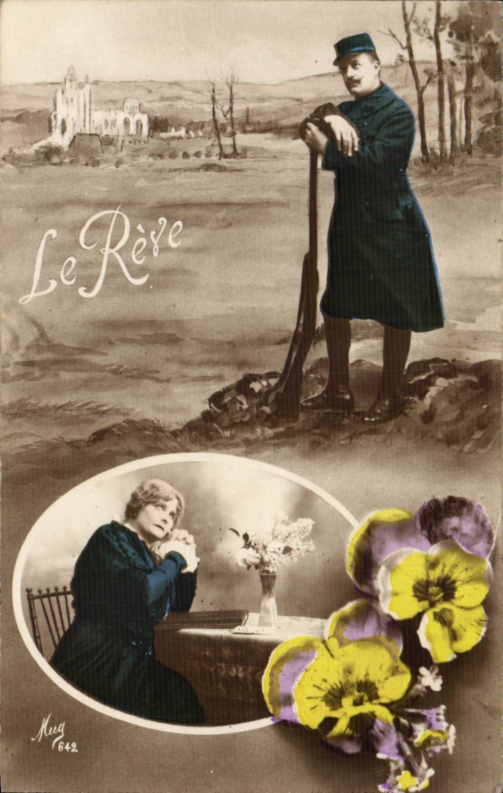 CPA Fantaisie Femme Militaria Le reve