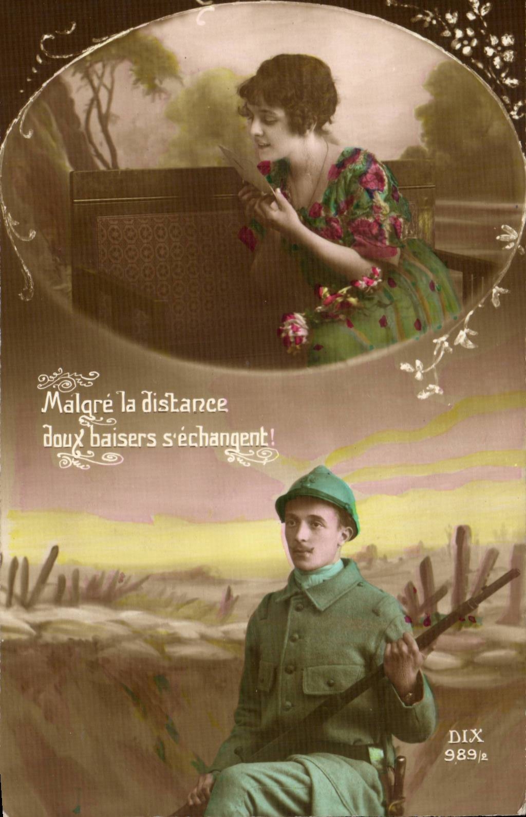 Soldat et femme au piano — Malgré la distance, doux baisers s'échangent ! — DIX 989½