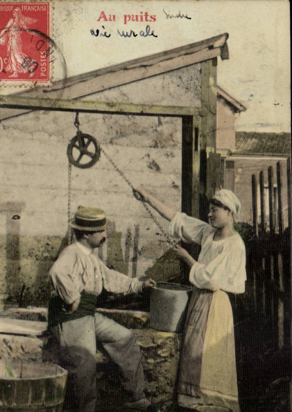 CPA Au puits Folklore Costume