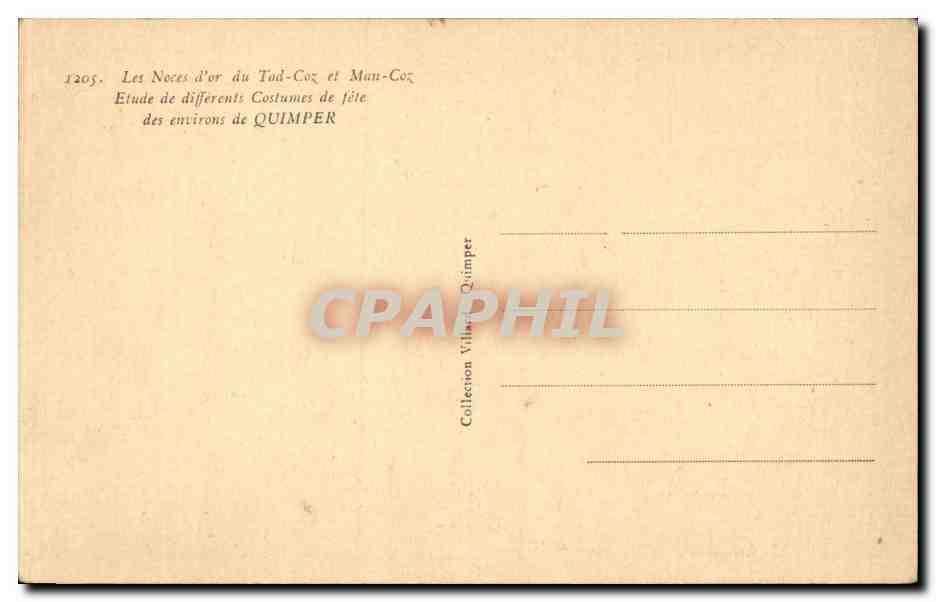 Costumes de fête — étude des environs de Quimper — Collection Villars Quimper — Verso