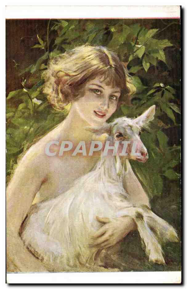 CPA Fantaisie EnfantJeune fille Chevre Goat