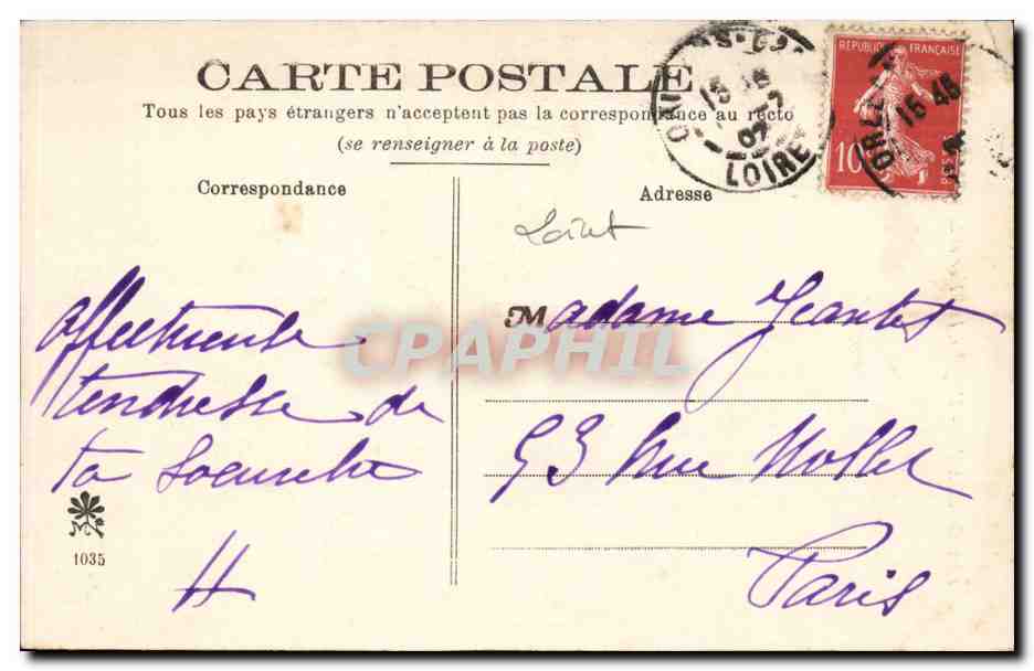 Orléans — L'Église, la Place et la Tour Saint-Paul — Éditeur inconnu, n° 1035 — Rückseite