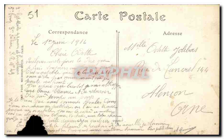 La Ville-en-Tardenois (Marne) — vue de la Côte de Reims — éditeur Phot. Neurdein, n°51 — Back