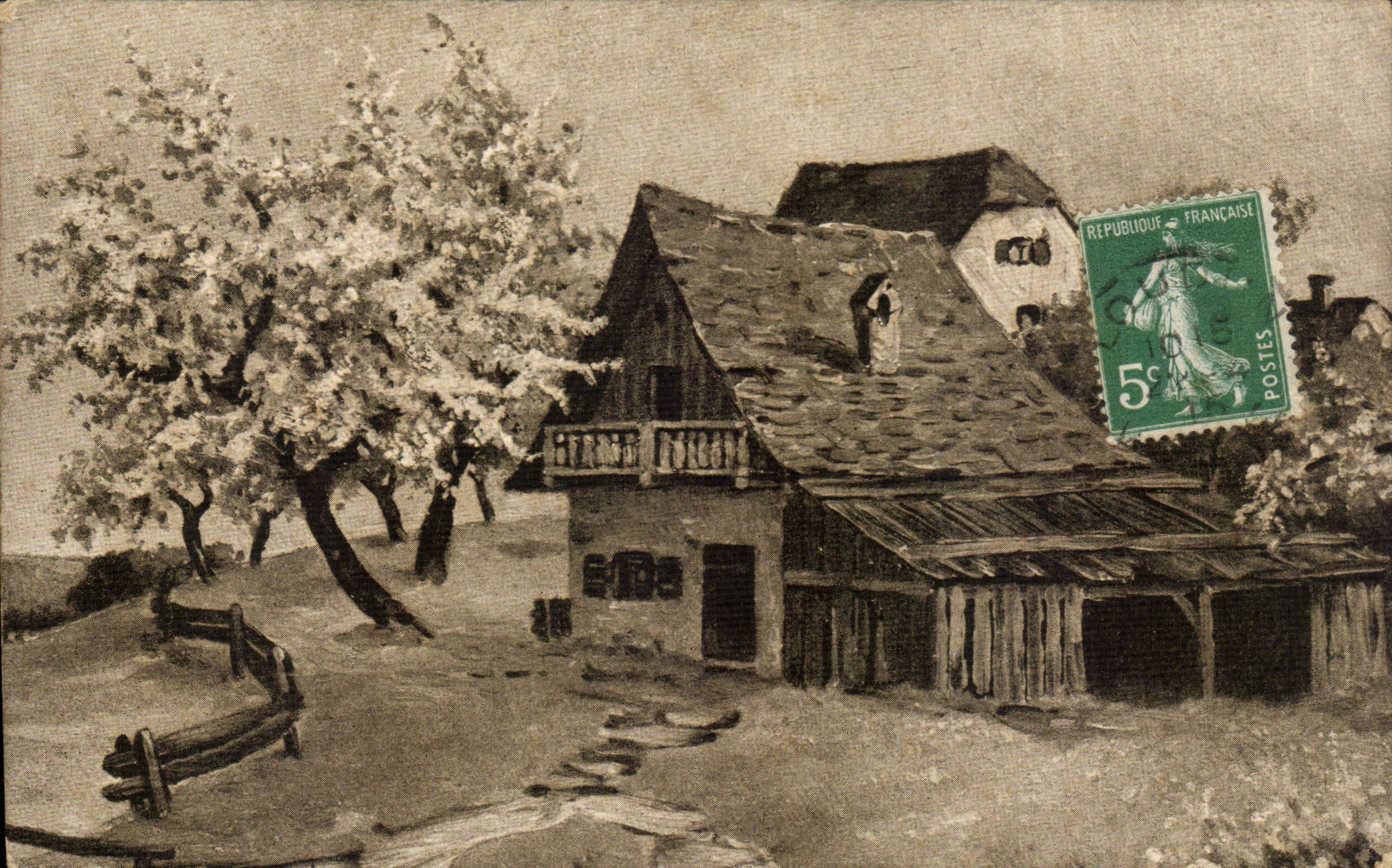 CPA Fantaisie Paysage romantique Maison