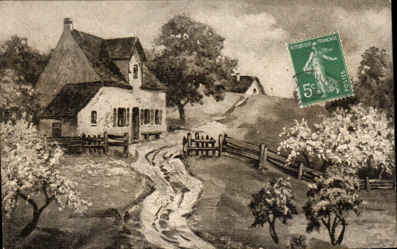 CPA Fantaisie Paysage romantique Maison 