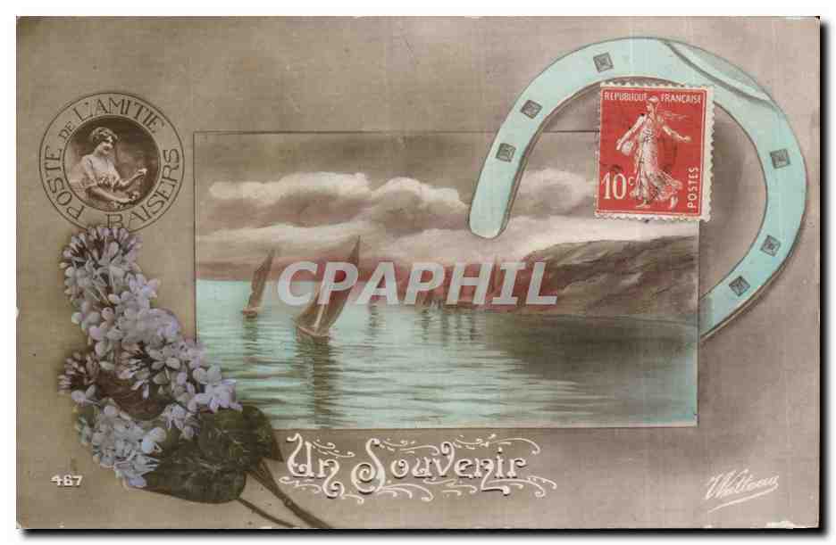 CPA Fantaisie Fleurs Femme Fer a cheval