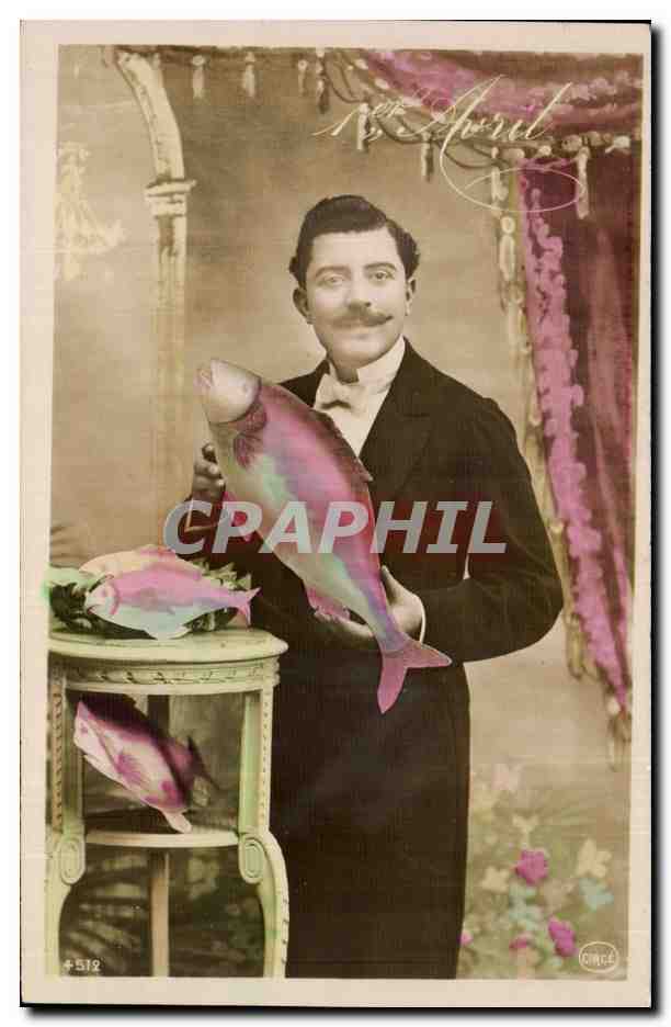 CPA Fantaisie Homme poisson 1er avril Easter Paques