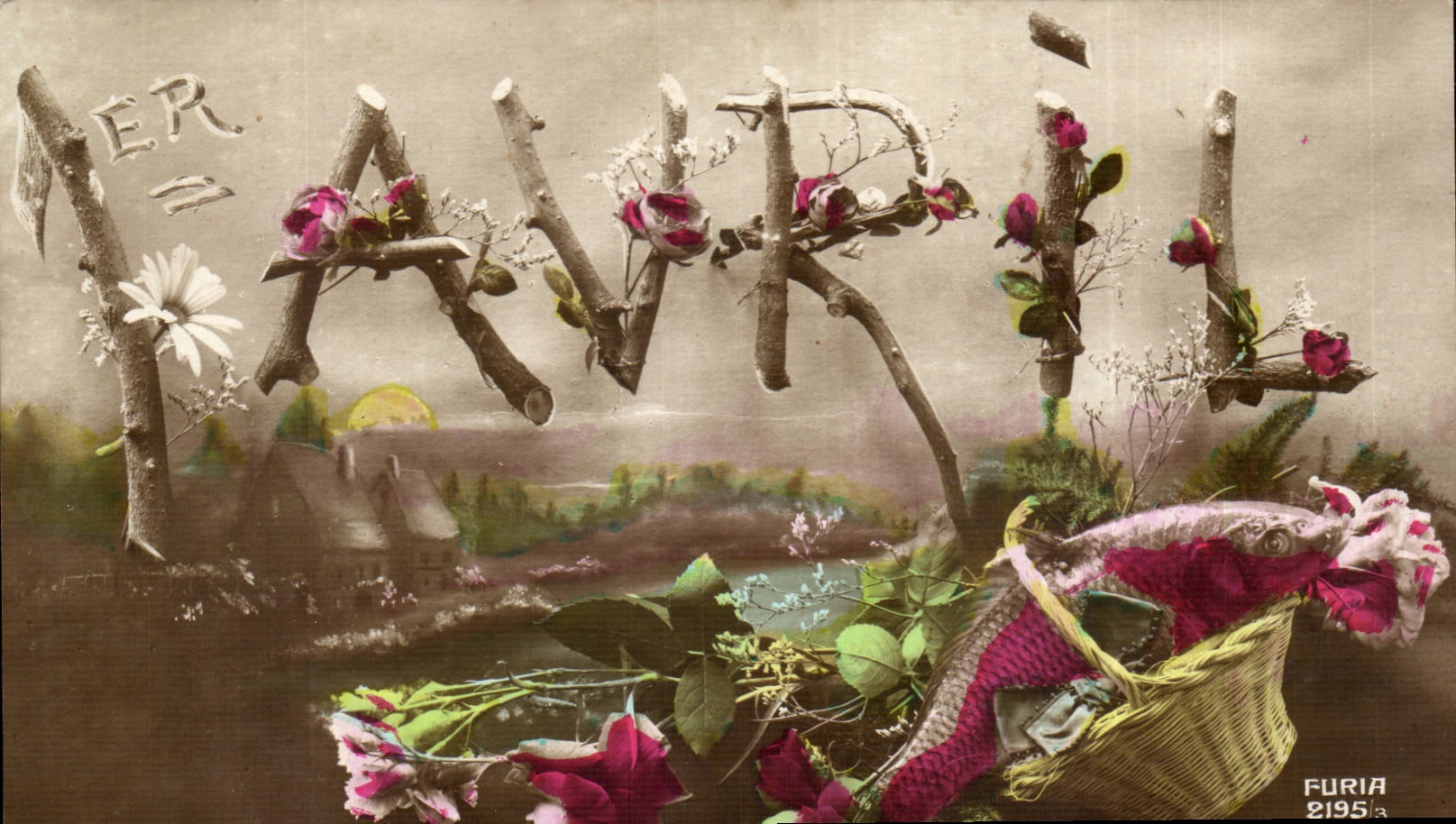 CPA Fantaisie Fleurs 1er avril Easter Paques