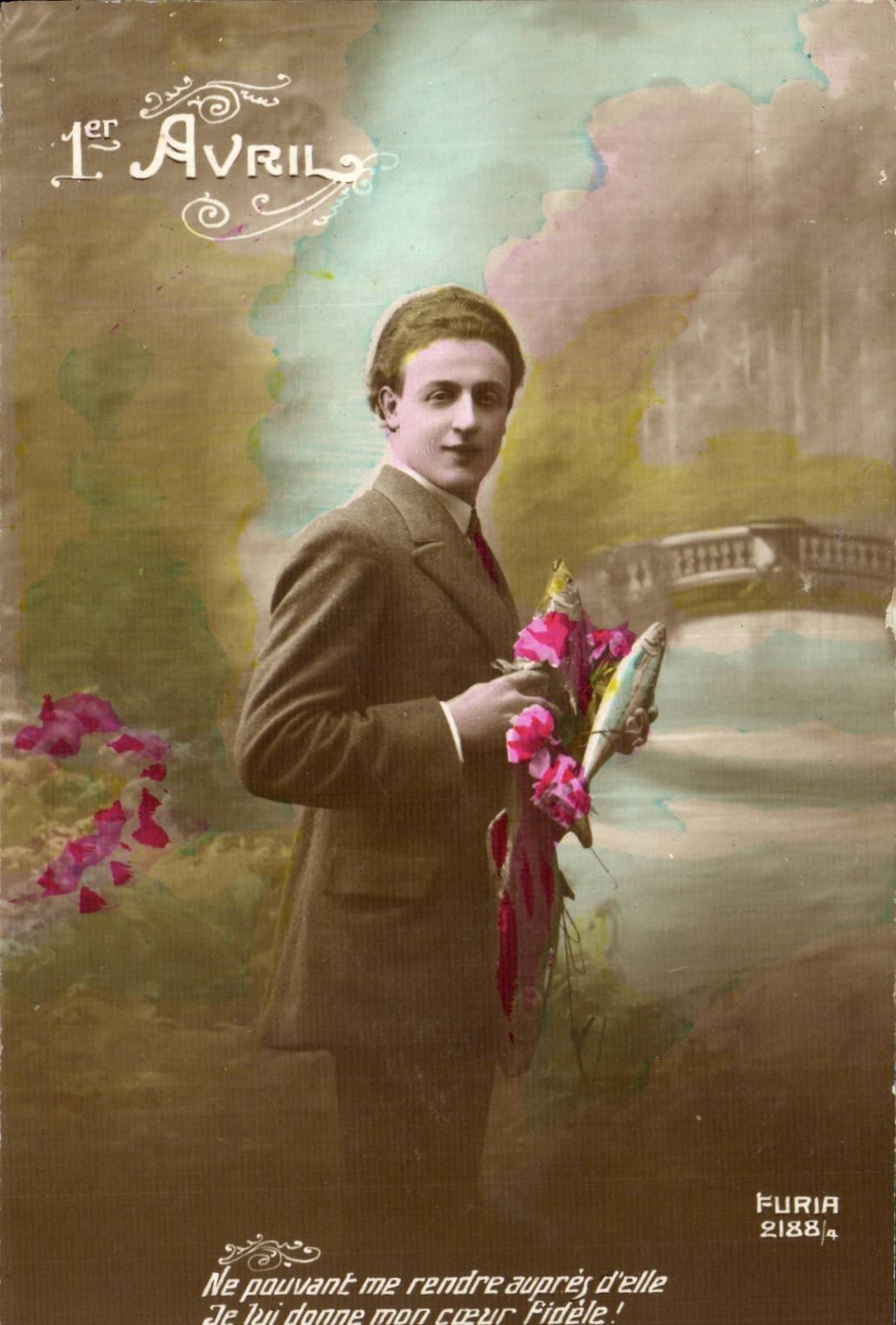 CPA Fantaisie Homme Poisson 1er avril Easter Paques