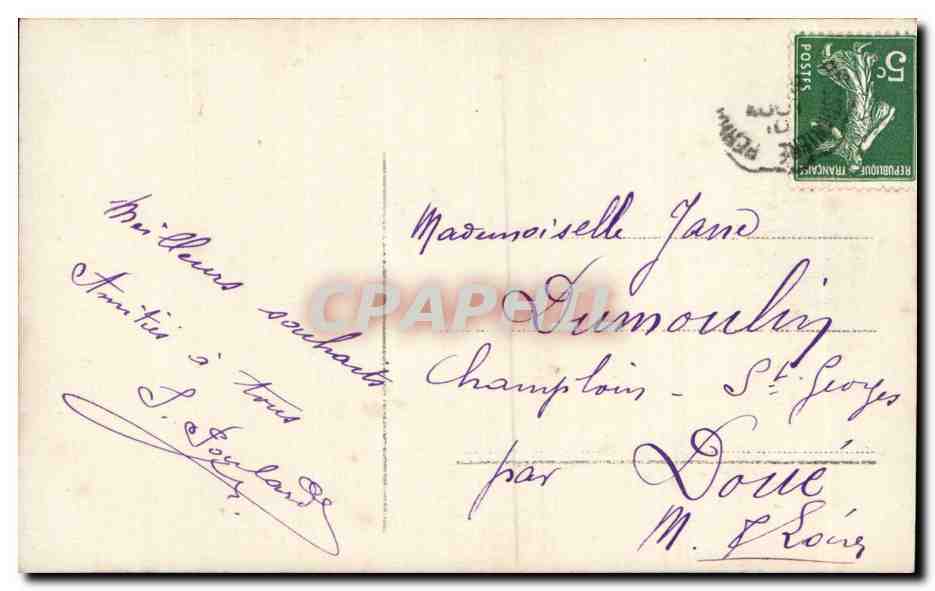 Jeune femme en robe bleue tenant un bouquet de fleurs — Hameau de Fête — éditeur Hameau de Fête, n° 1116 — Verso