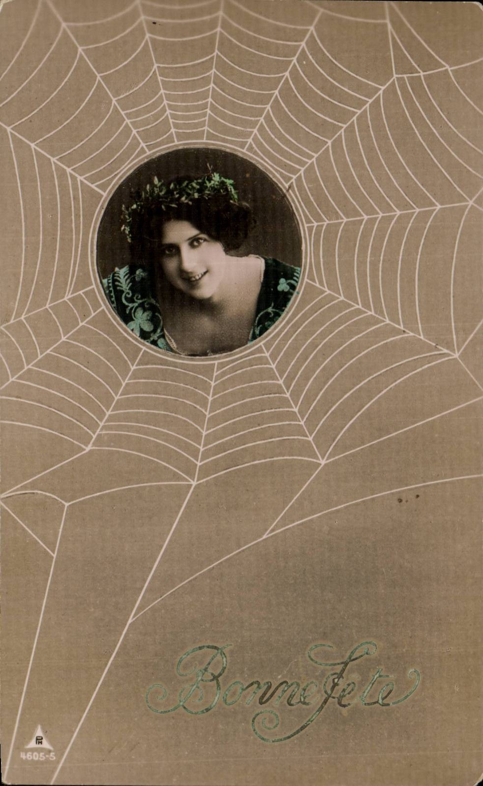 Femme dans une toile d'araignée — carte de vœux — éditeur R. 4605-5