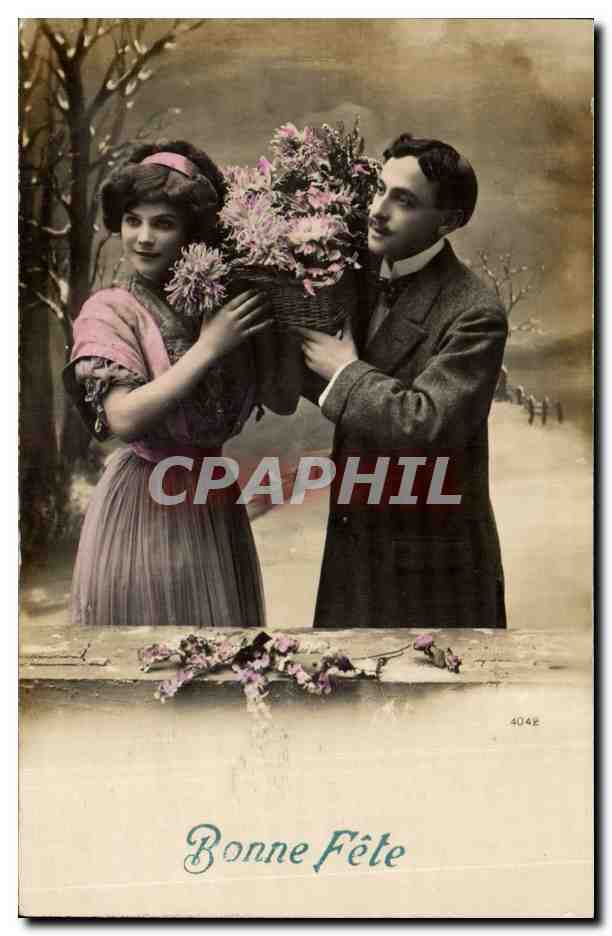 Jeune couple au bouquet — Bonne Fête — éditeur inconnu, n° 404E