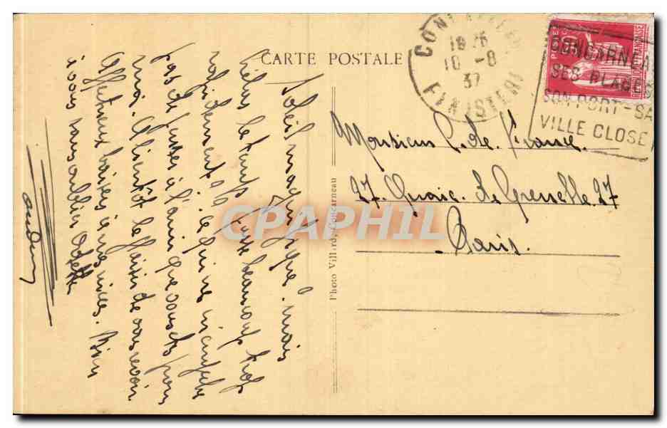 CPA Fantaisie Concarneau La reine des filets bleus Folklore Costume Coiffe — Verso