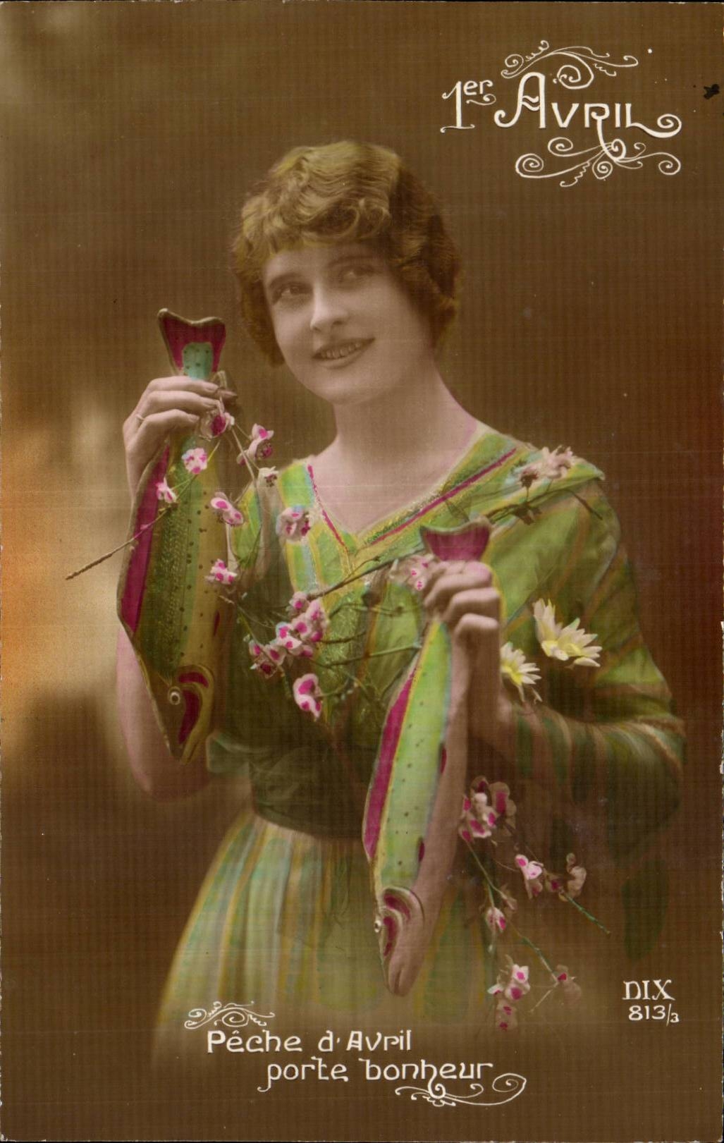 CPA Fantaisie Femme 1er Avril Paques Easter