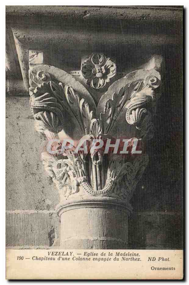 Vézelay — Chapiteau d'une colonne engagée de l'église de la Madeleine — ND Phot. Ornaments