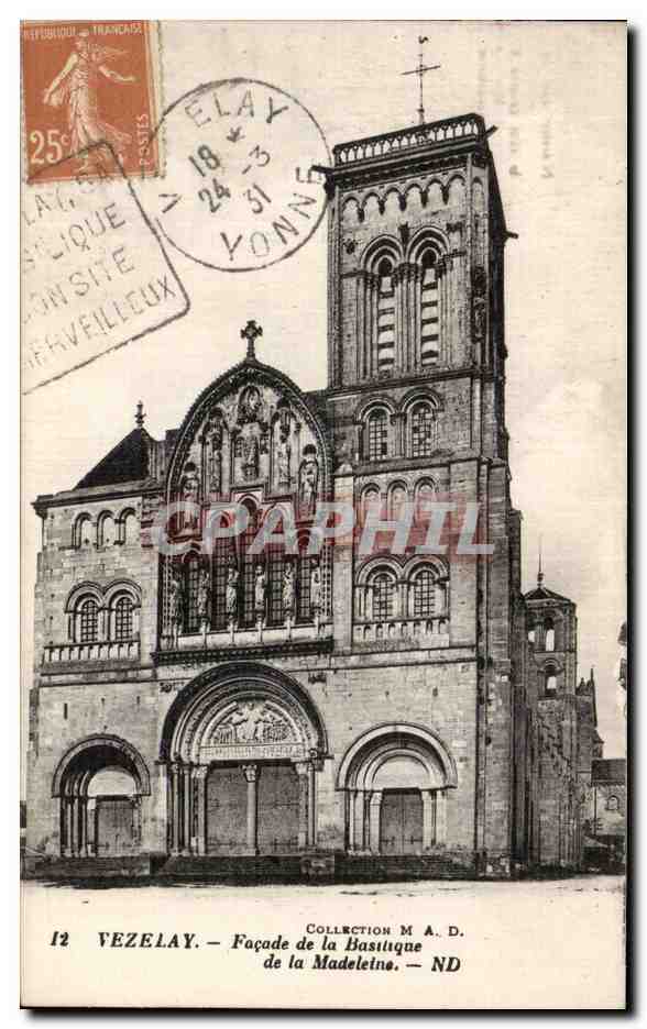 Vézelay — Façade de la Basilique de la Madeleine — Collection M. A. D.