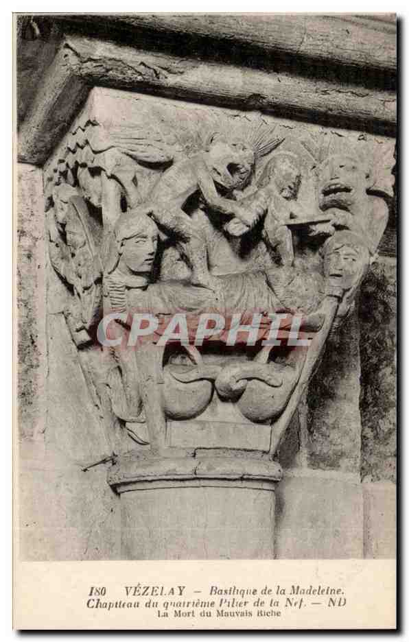 Vézelay — Basilique de la Madeleine. Chapiteau du quatrième pilier de la nef. — ND La Mort du Mauvais Riche